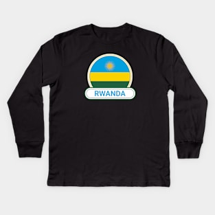 Rwanda Country Badge - Rwanda Flag Kids Long Sleeve T-Shirt